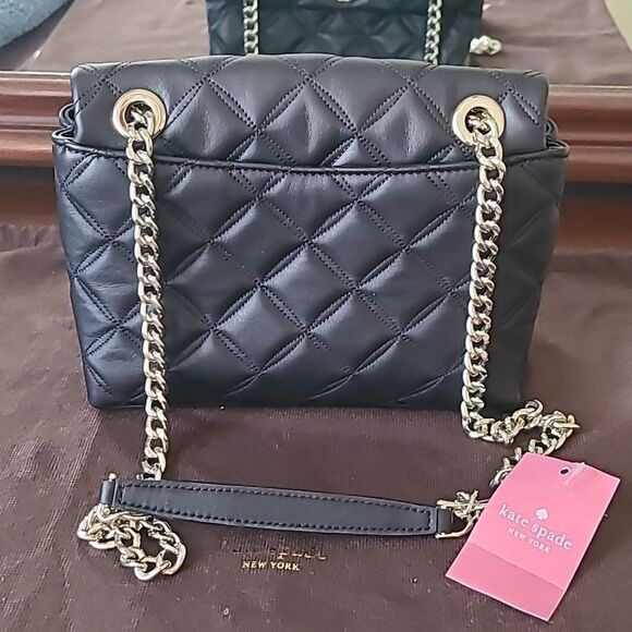 Kate Spade Black Quilted Shoulder Bag with Gold Chain - Picture 4 of 8